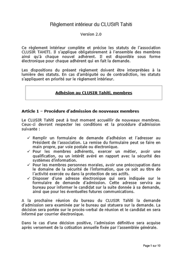 Règlement intérieur du CLUSIR Tahiti