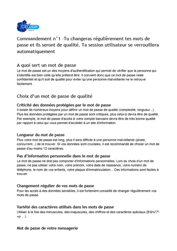 1 - Tu changeras régulièrement tes mots de passe et ils seront de qualité